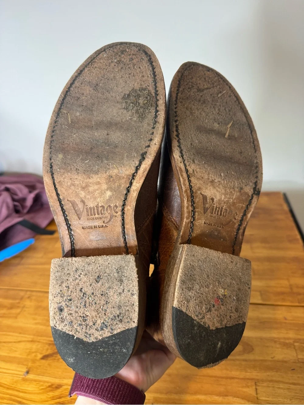 Vintage Shoe Company Jonathin Brown Leather Side Zip Boots Size 9